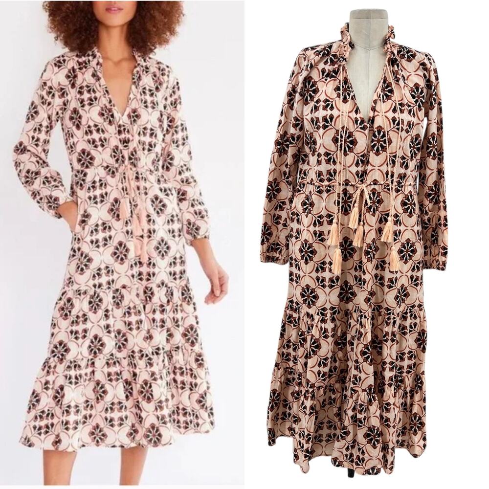 Mille Resort Astrid Dress Sayulita Print Geometric Mosaic Cotton Pink Size XS